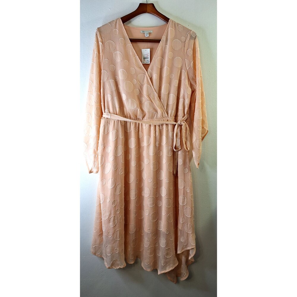 Women's Polka Dot Midi Dress Plus Sz 14W/16W Wrap Front Formal Wedding Event